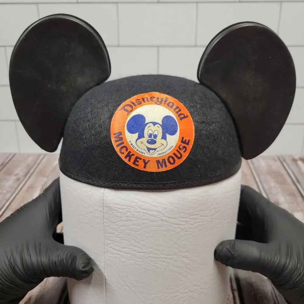 Vintage Disneyland Mickey Mouse Ears Hat Black Felt Souvenir Adult Cap Marie
